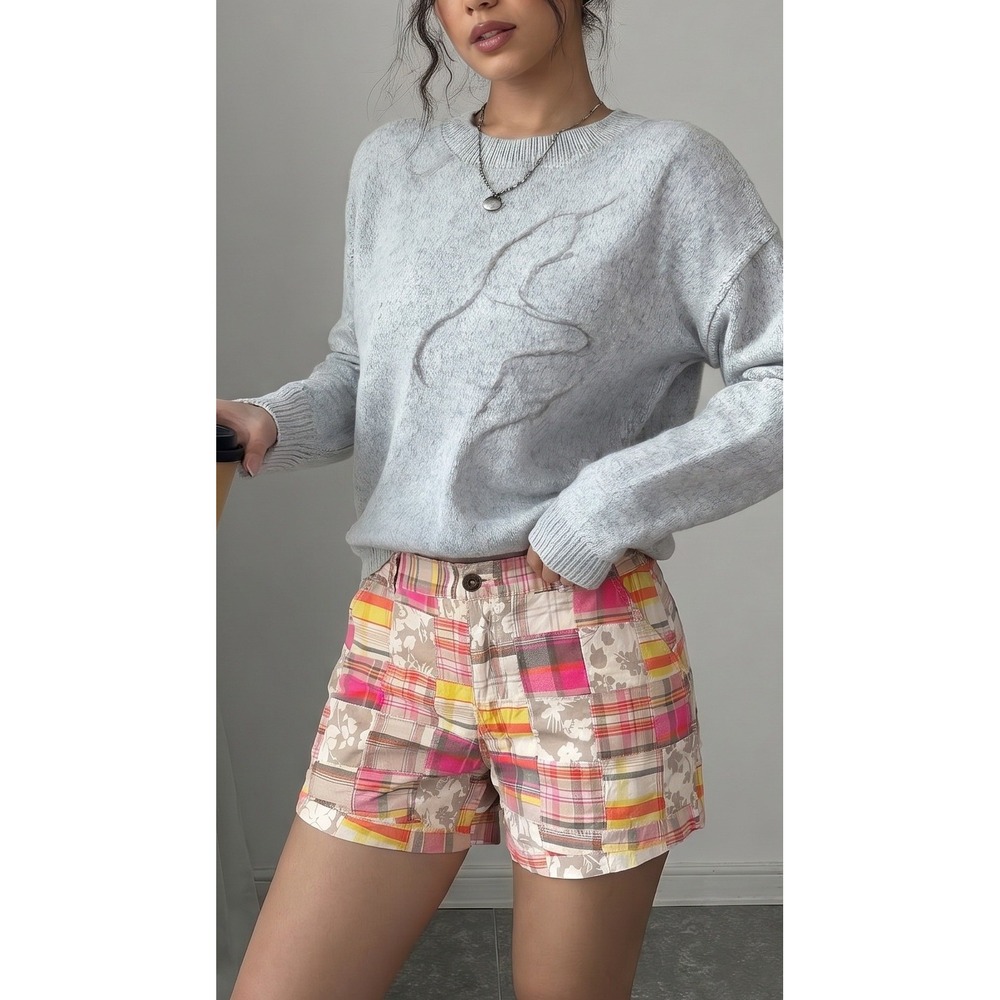 Old Navy Patchwork Shorts Womens 14 Multicolor Excellent Plaid Floral Cotton